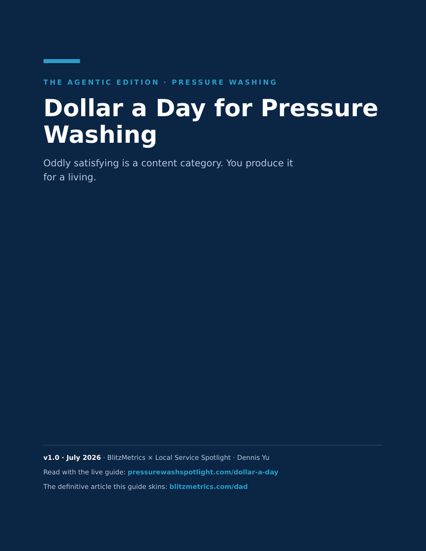 Cover of the Dollar a Day for Pressure Washing PDF guide, Pressure Washing edition, version 1.0 July 2026